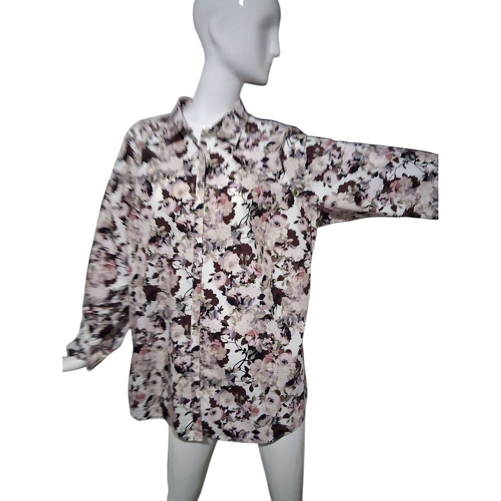 Lands End Women's size 22W Floral No Iron Cottagecore Button Up Casual Shirt Top
